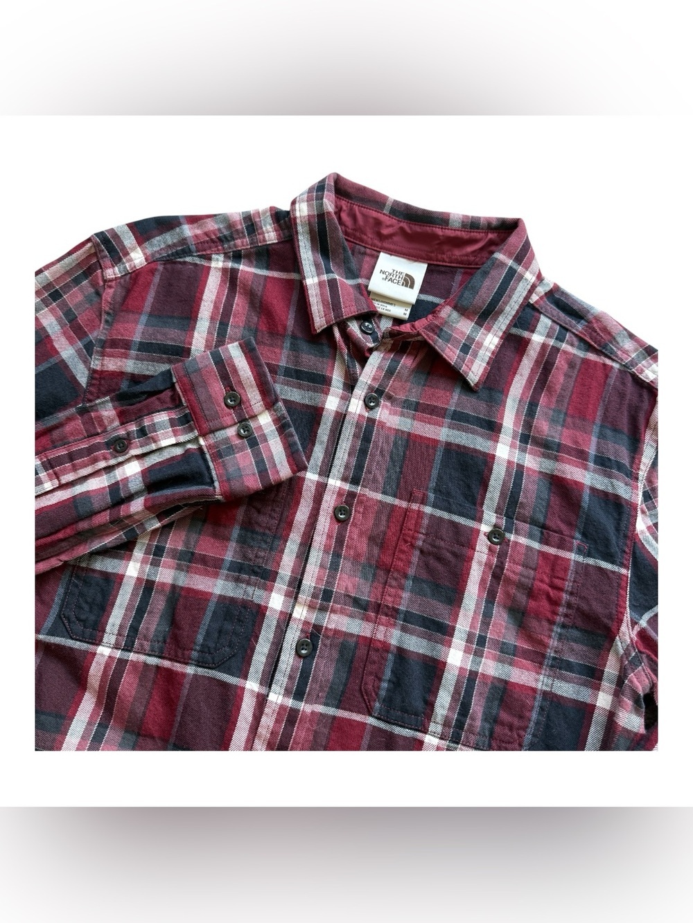 The North Face Men’s Plaid Flannel Button Front Shirt Burgundy Black M Cozy Fall